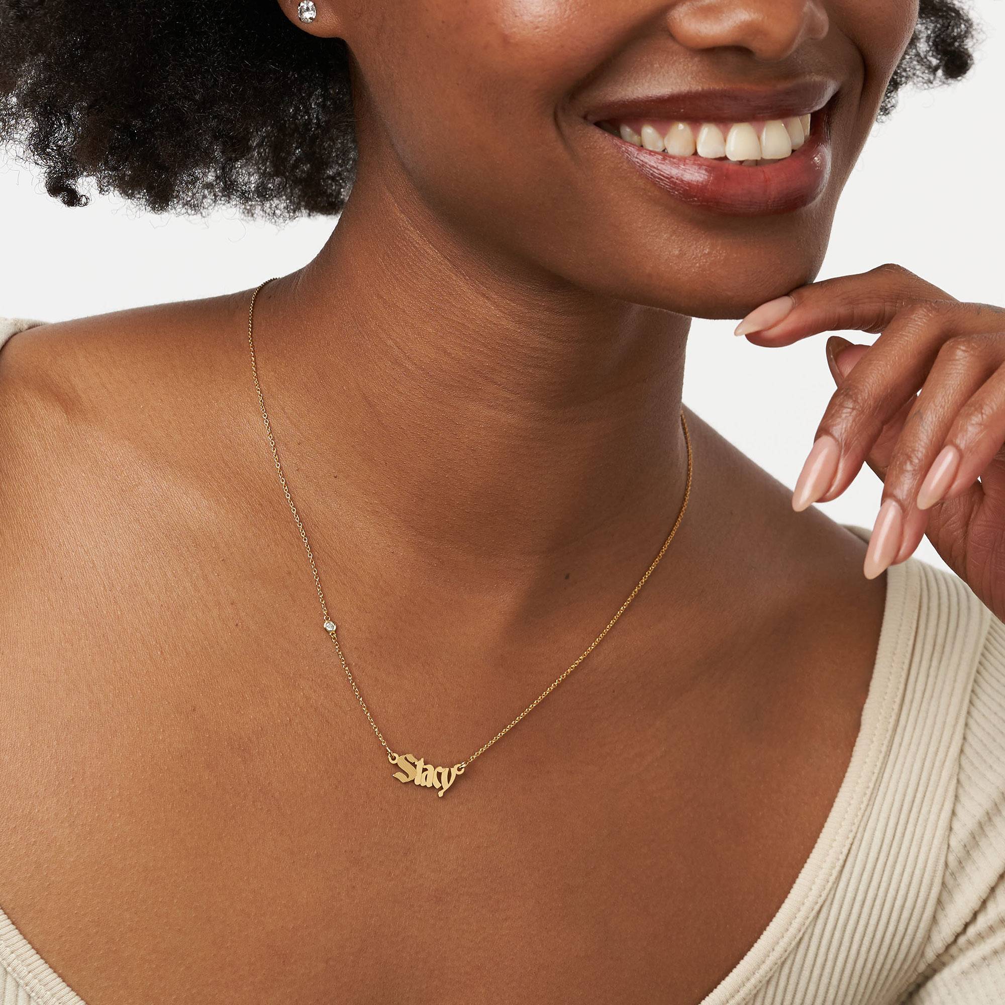 Wednesday Textured Gothic Name Necklace with Diamond in 18K Gold Plating-1 product photo