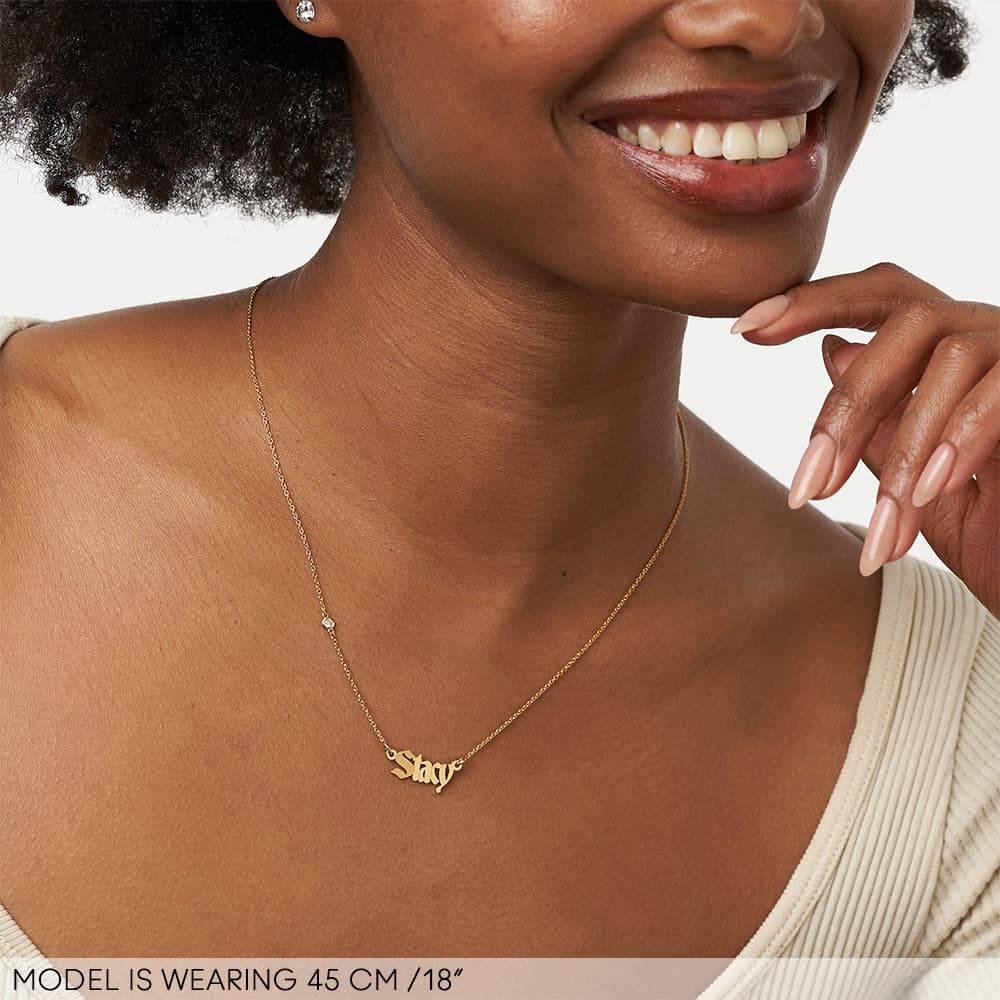 Wednesday Textured Gothic Name Necklace with Diamond in 18K Gold Vermeil-4 product photo