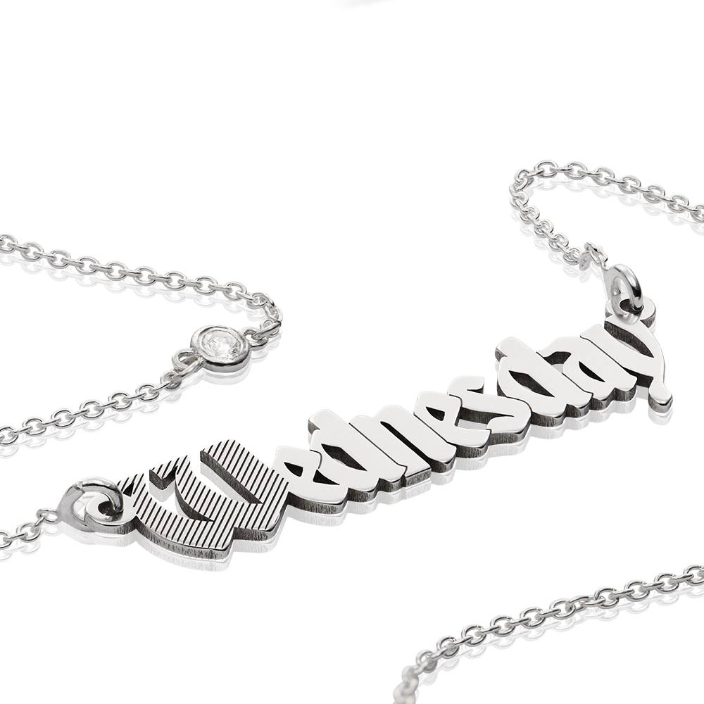 Wednesday Textured Gothic Name Necklace with Diamond in Sterling Silver-4 product photo