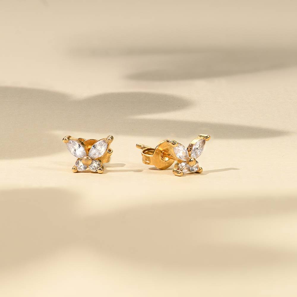 Whimsical Butterfly Stud Earrings with Cubic Zirconiain 18K Gold Plating-4 product photo