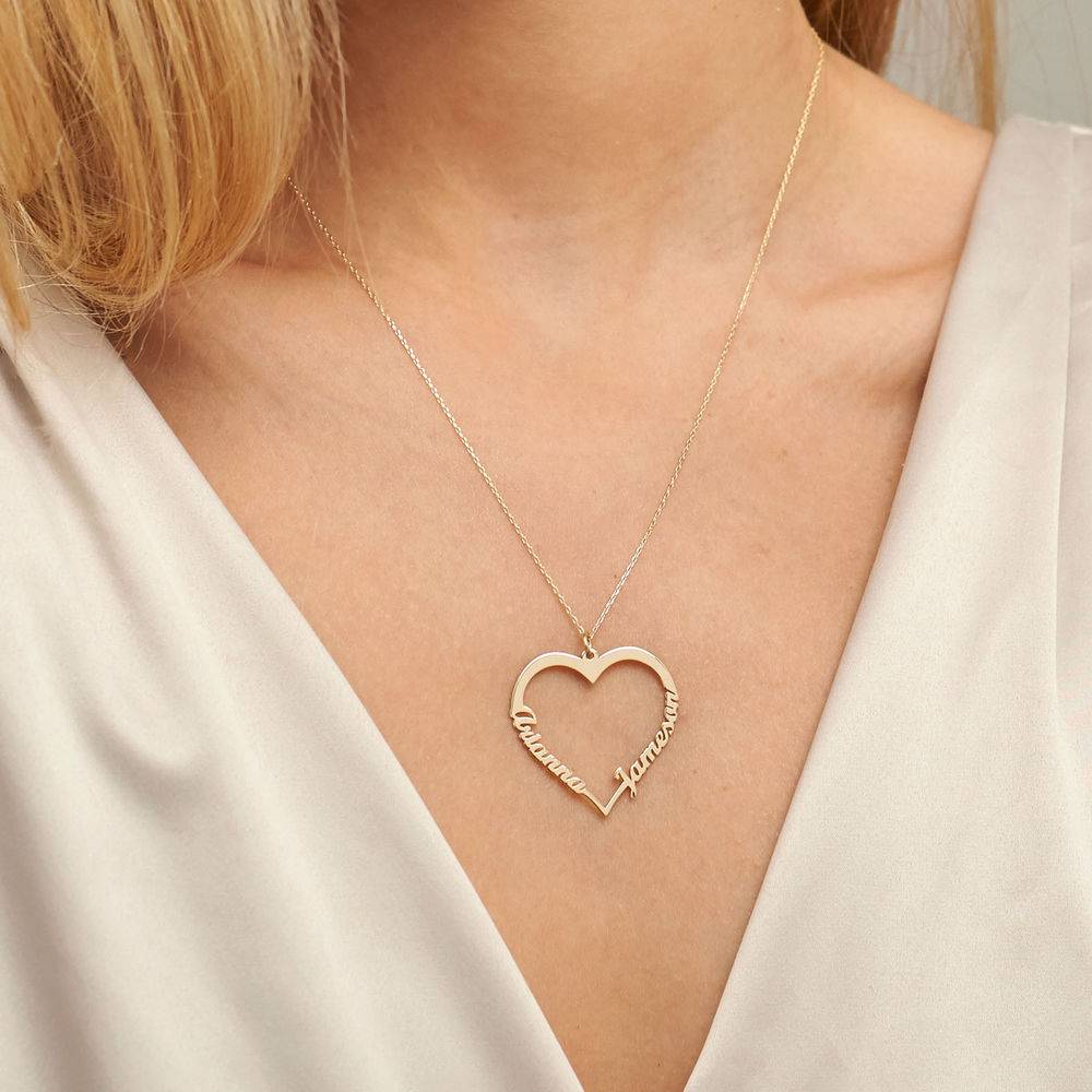 Contour Heart Pendant Necklace with Two Names in 10k Gold-3 product photo