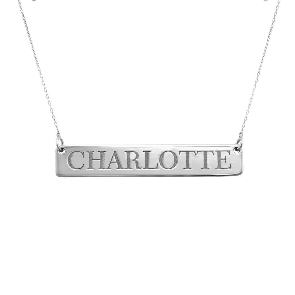 10K White Gold Engraved Bar Necklace-3 product photo