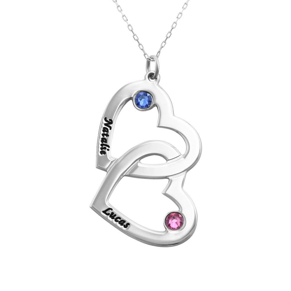 10k White Gold Heart in Heart Necklace with Birthstones-1 product photo