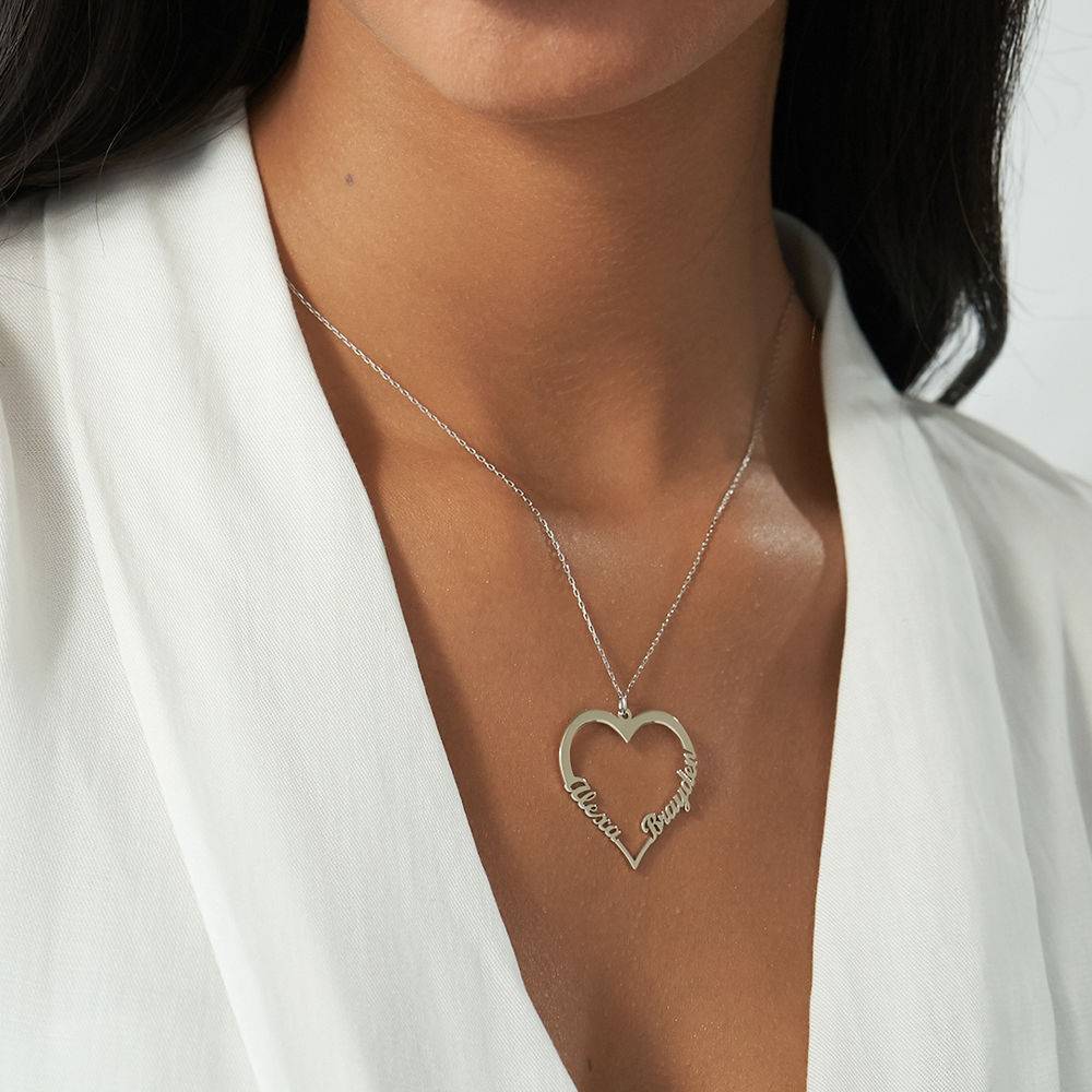 Contour Heart Pendant Necklace with Two Names in 10k White Gold-2 product photo