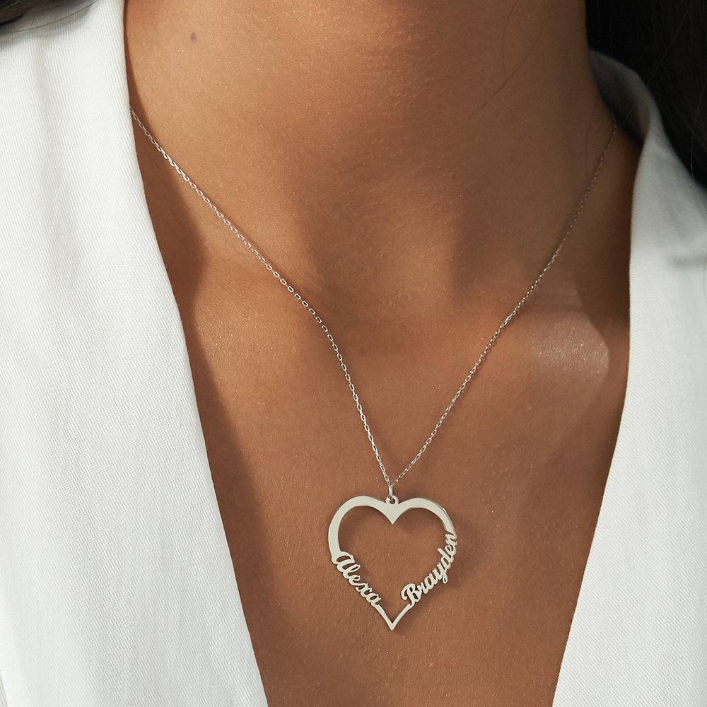 Contour Heart Pendant Necklace with Two Names in 10k White Gold-3 product photo