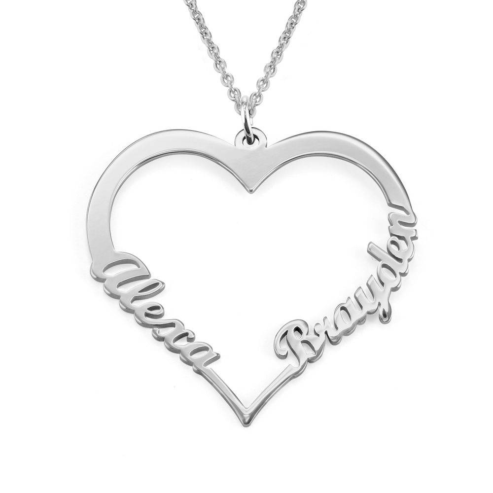 Contour Heart Pendant Necklace with Two Names in 10k White Gold product photo