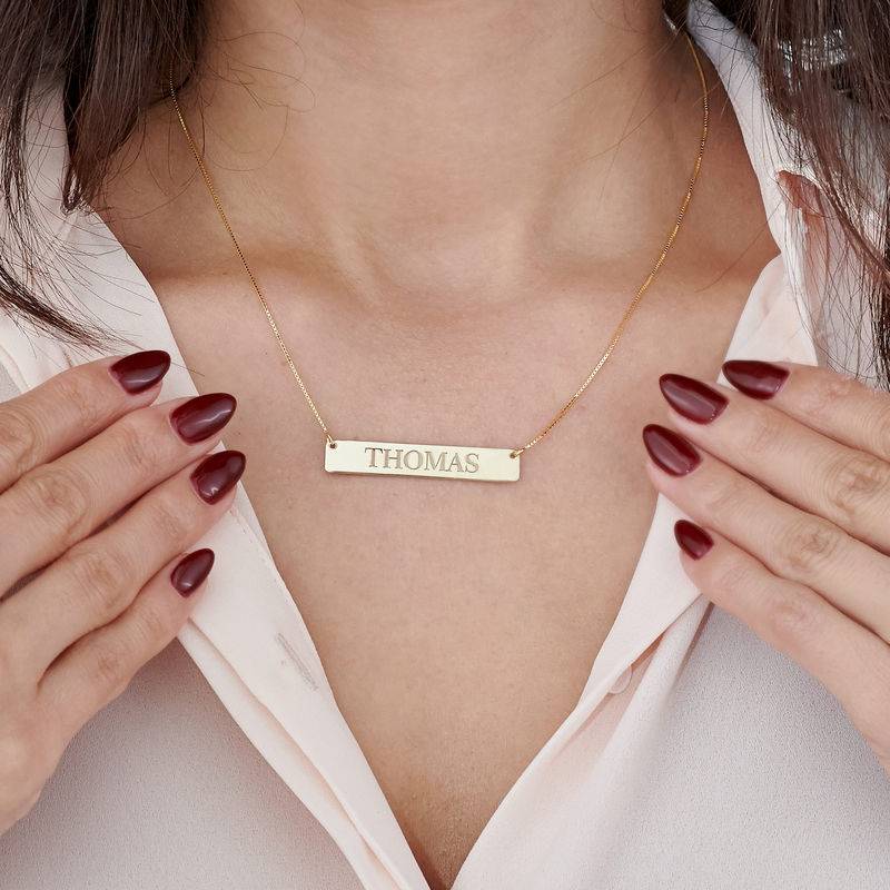 10K Yellow Gold Engraved Bar Necklace-3 product photo