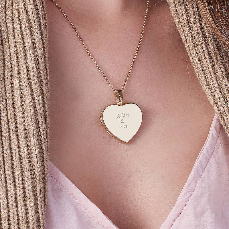 18k Gold plated Engraved Heart Locket Necklace-3 product photo