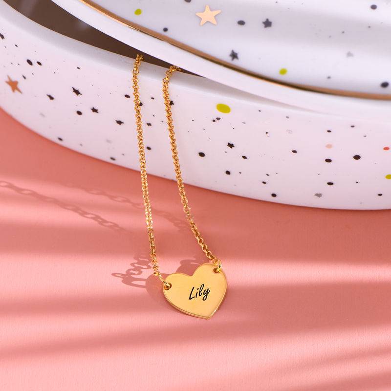 18k Gold Plated Engraved Heart Necklace-2 product photo