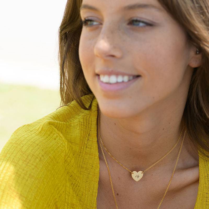 18k Gold Plated Engraved Heart Necklace-3 product photo
