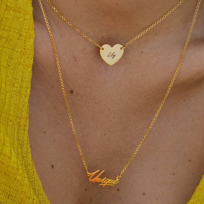 18k Gold Plated Engraved Heart Necklace-4 product photo