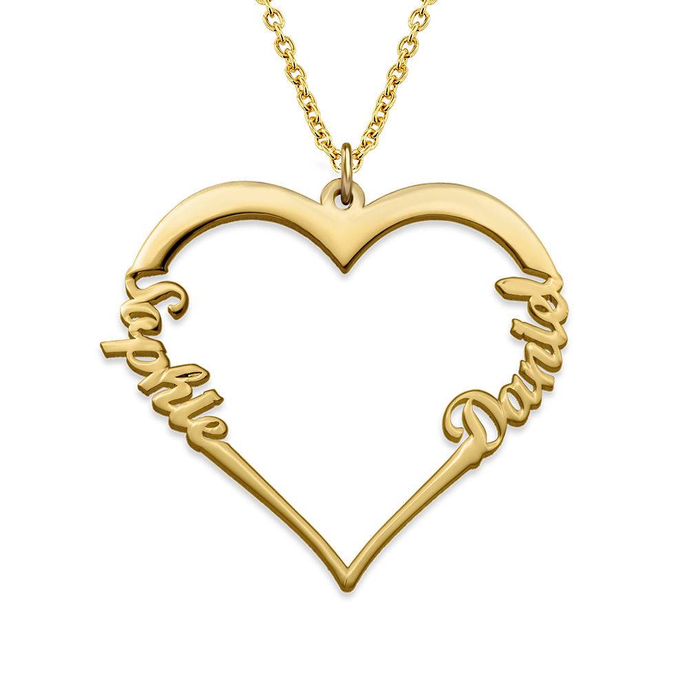 Contour Heart Pendant Necklace with Two Names in 18k Gold Plating-1 product photo