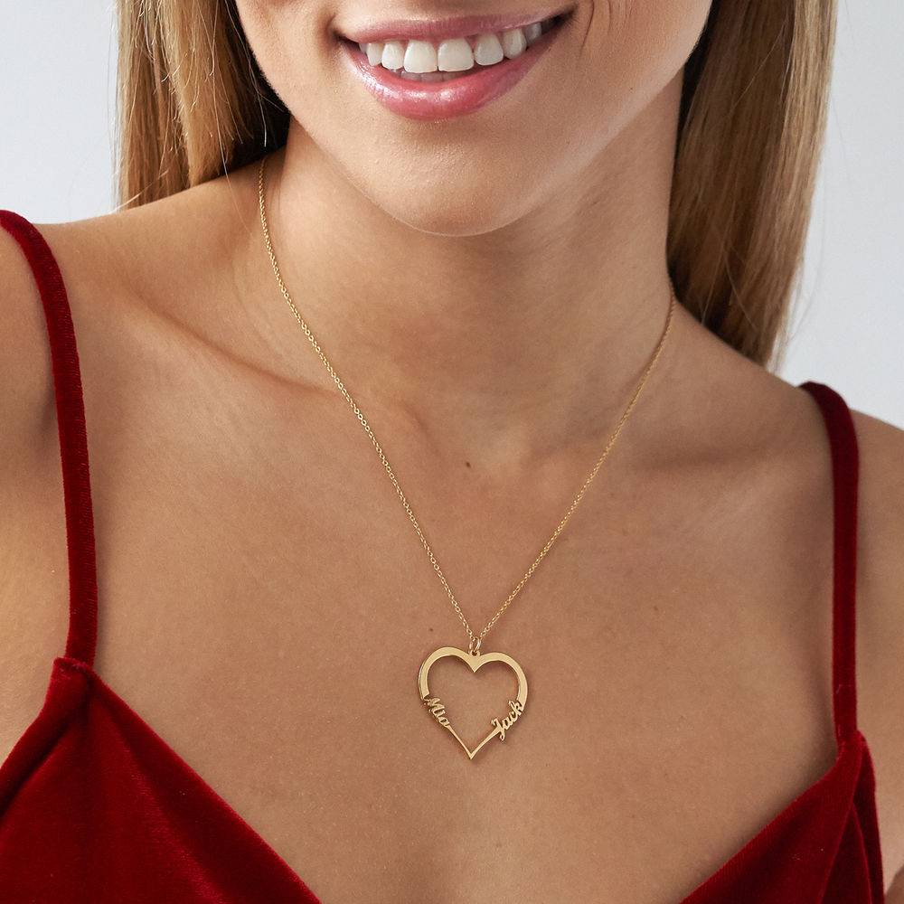 Contour Heart Pendant Necklace with Two Names in 18k Gold Plating-3 product photo