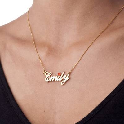 18k Gold-Plated Silver and Birthstone Name Necklace-2 product photo