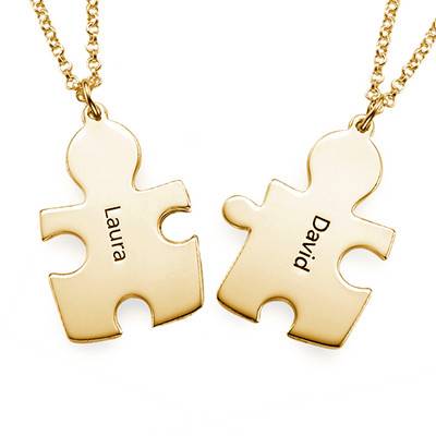 18k Gold Plated Silver Couple's Puzzle Love Necklaces-3 product photo