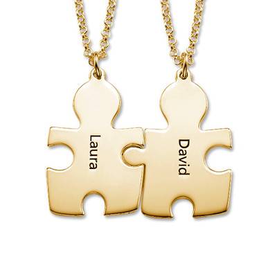 18k Gold Plated Silver Couple's Puzzle Love Necklaces-1 product photo