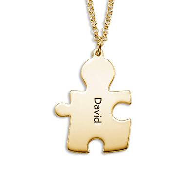 18k Gold Plated Silver Couple's Puzzle Love Necklaces-4 product photo