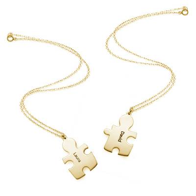 18k Gold Plated Silver Couple's Puzzle Love Necklaces-2 product photo