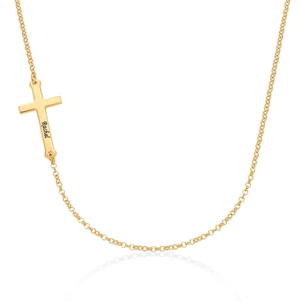 18k Gold Plated Silver Engraved Side Cross Necklace-3 product photo
