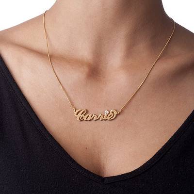 18K Gold-Plated Silver Name Necklace with Birthstone-2 product photo