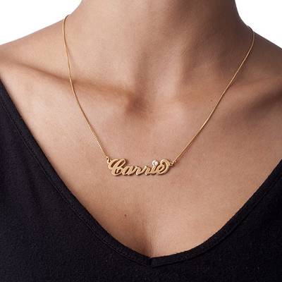 18K Gold-Plated Silver Name Necklace with Birthstone-1 product photo