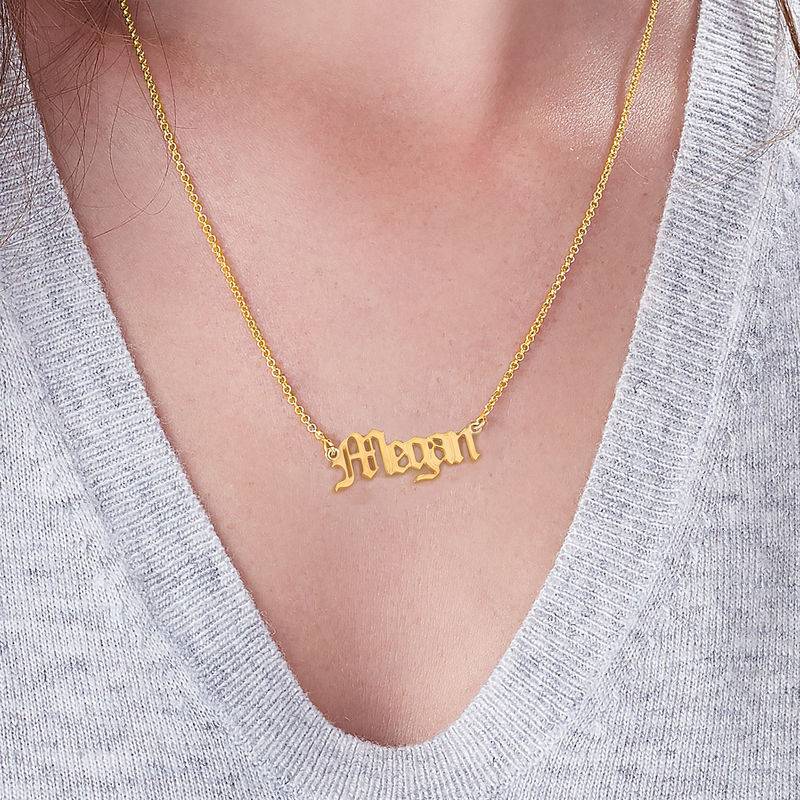 18k Gold-Plated Silver Old English Style Gothic Name Necklace-1 product photo