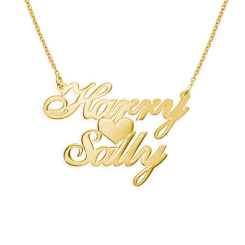 Two Names & Heart Pendant Necklace in 18K Gold Plating-1 product photo