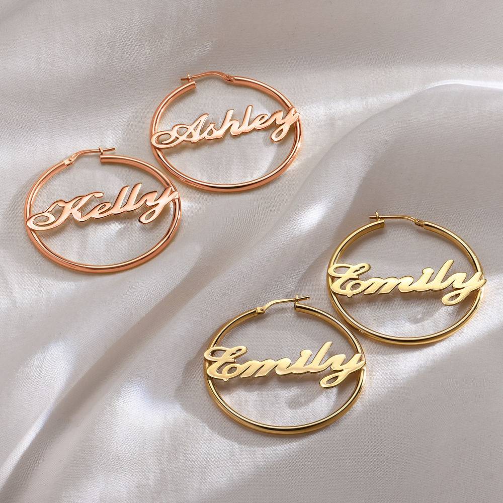 18k Gold Plated Sterling Silver Hoop Name Earrings-2 product photo