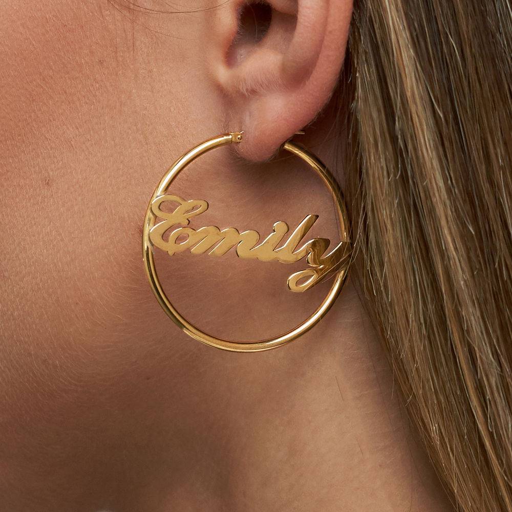 18k Gold Plated Sterling Silver Hoop Name Earrings-4 product photo