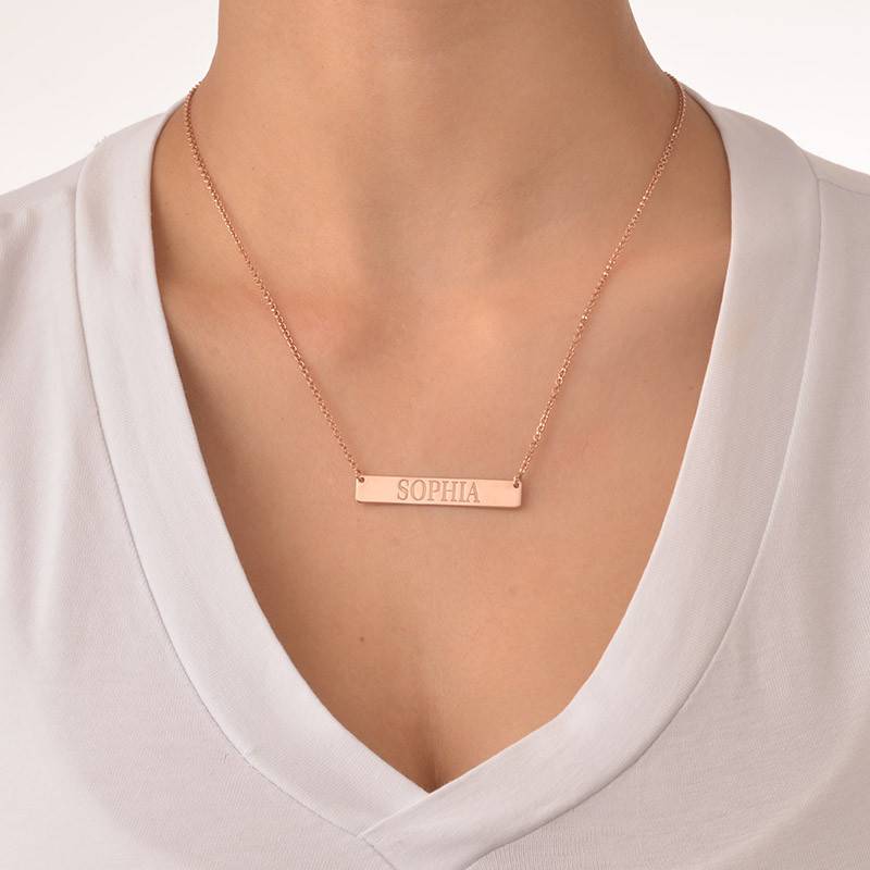 18k Plated Rose Gold Bar Necklace with Engraving-2 product photo