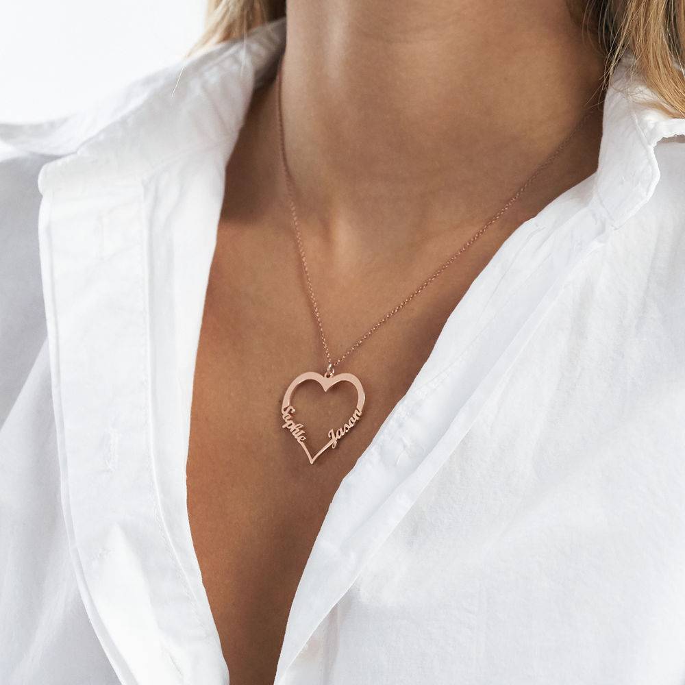 Contour Heart Pendant Necklace with Two Names in 18k Rose Gold Plating-3 product photo
