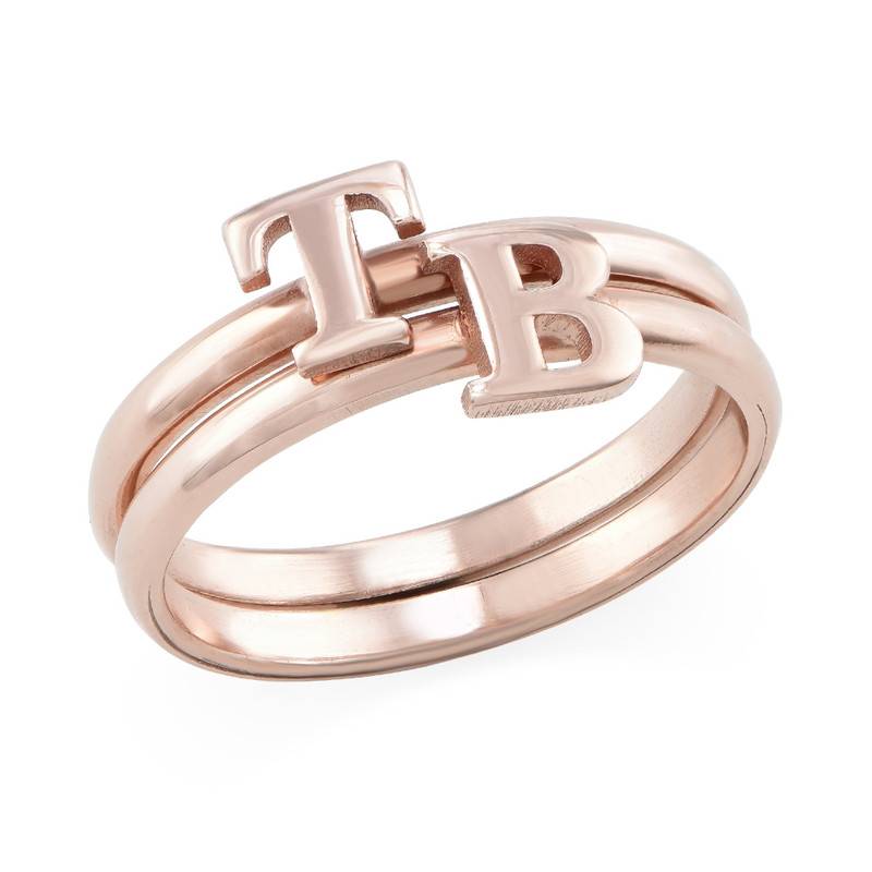 18K Rose Gold Plated Initial Stacking Ring-2 product photo