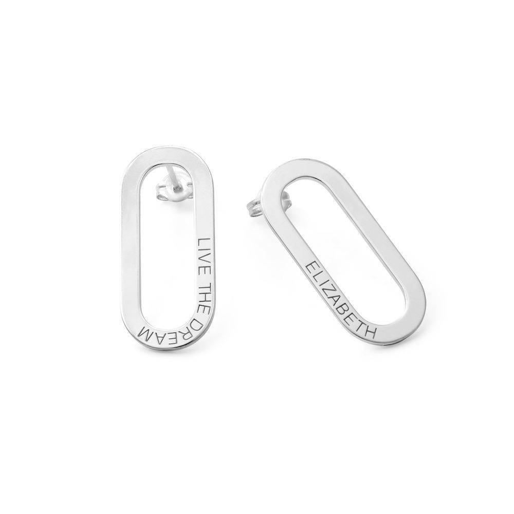 Engraved Single Chain Link Earrings in Silver-1 product photo