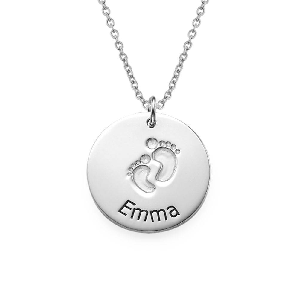 Silver Baby Name Necklace with Footprints product photo