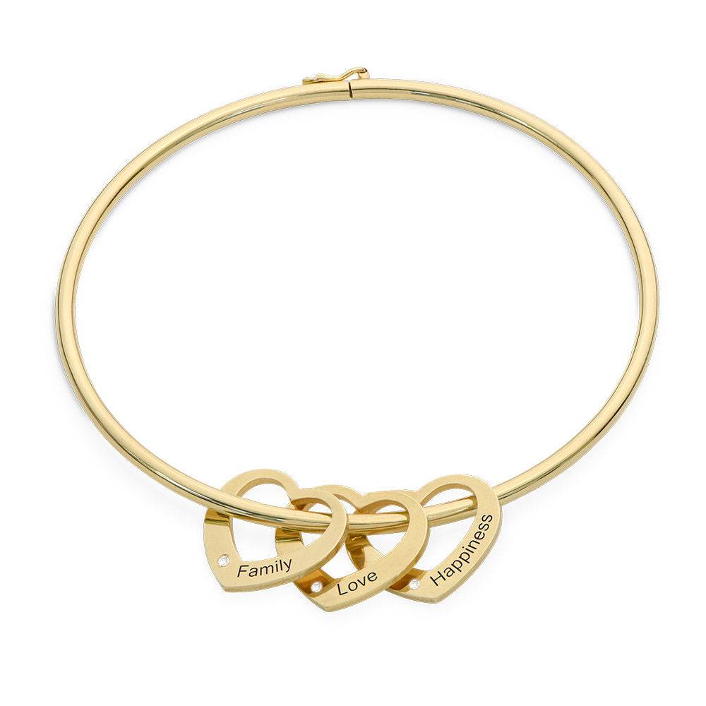 Chelsea Bangle with Heart Pendants in 18k Gold Plating with Diamonds-1 product photo