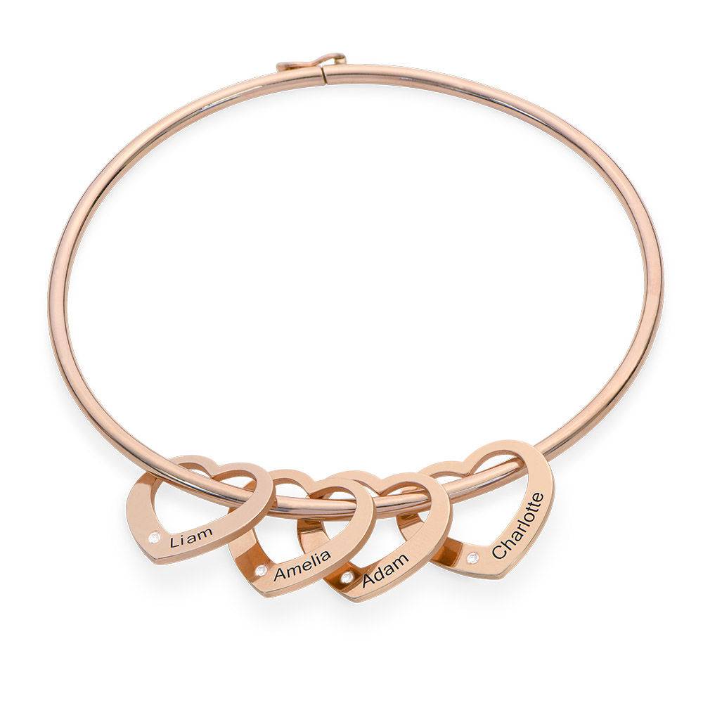 Chelsea Bangle with Heart Pendants in 18k Rose Gold Plating with Diamonds product photo