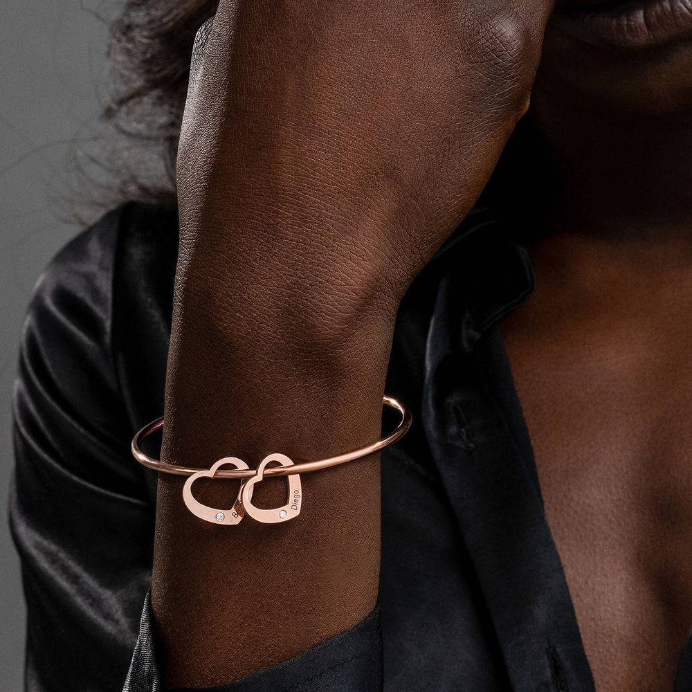 Chelsea Bangle with Heart Pendants in 18k Rose Gold Plating with Diamonds-4 product photo