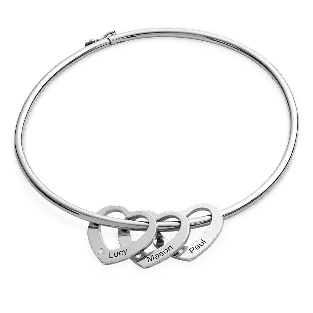 Chelsea Bangle with Heart Pendants in Sterling Silver with Diamonds-2 product photo