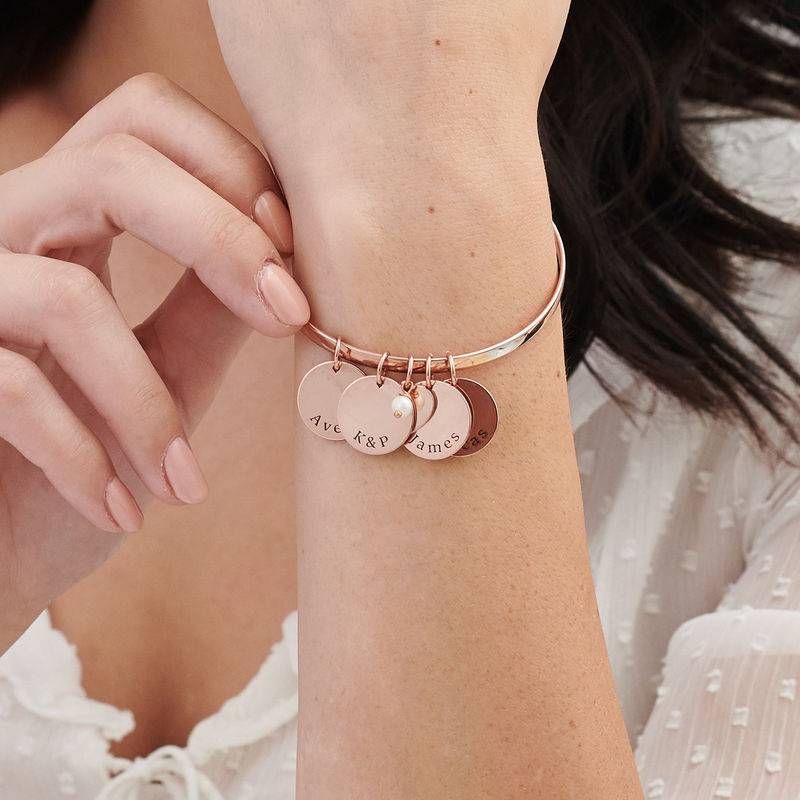 Bangle Bracelet with Personalized Pendants in Rose Gold Plating product photo