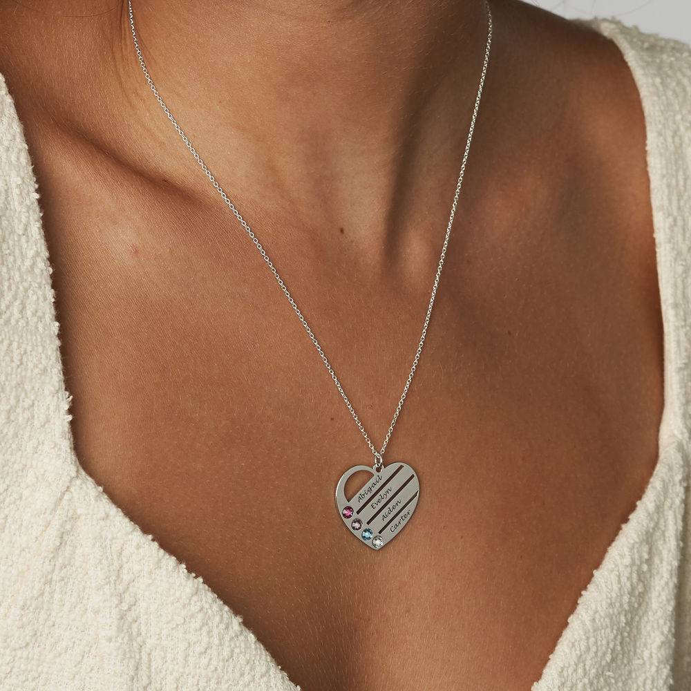 Terry Birthstone Heart Necklace with Engraved Names in Sterling Silver-1 product photo