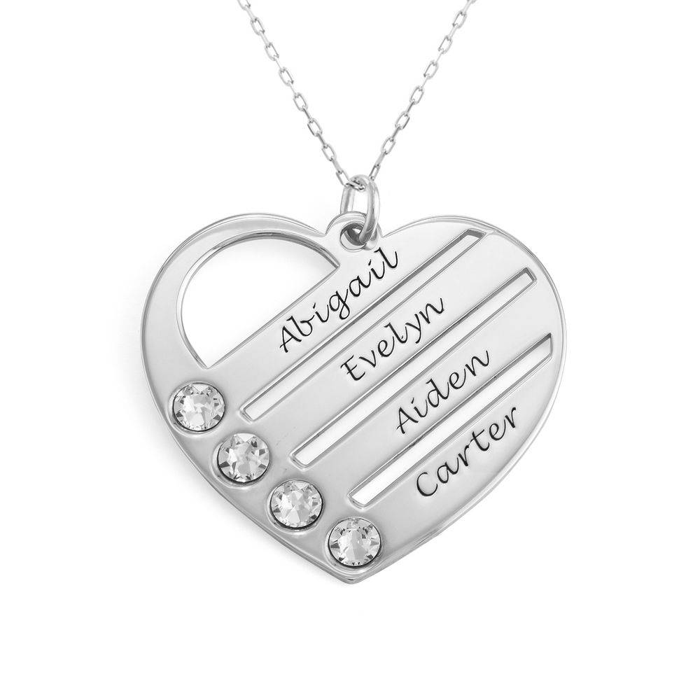 Terry Birthstone Heart Necklace with Engraved Names in 10k White Gold-1 product photo