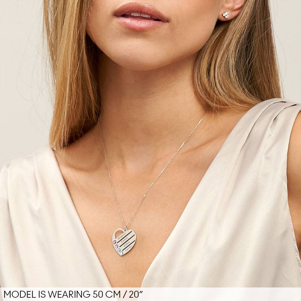 Terry Birthstone Heart Necklace with Engraved Names in 10k White Gold-3 product photo