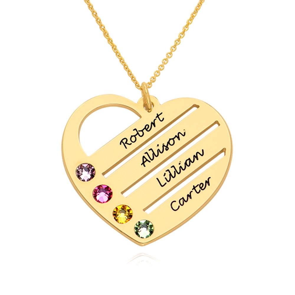 Birthstone Heart Necklace with Engraved Names in 14k Gold product photo