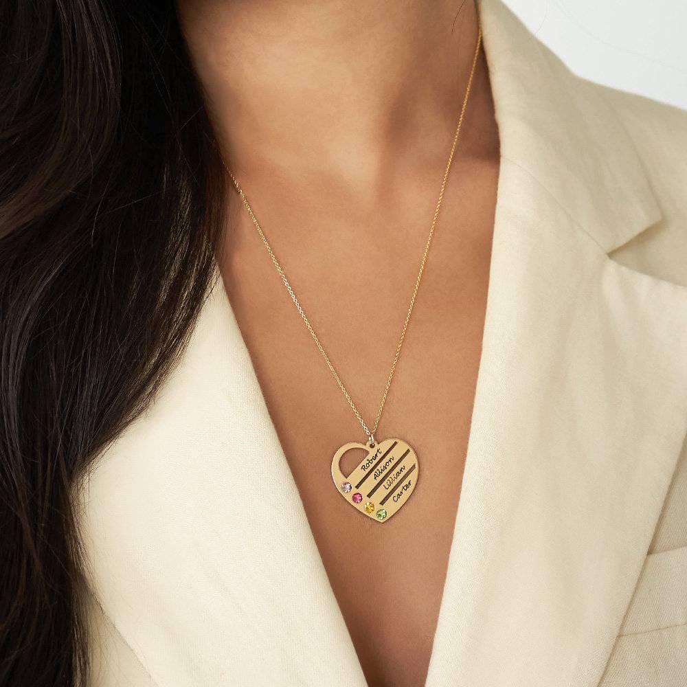 Birthstone Heart Necklace with Engraved Names in 14k Gold-2 product photo
