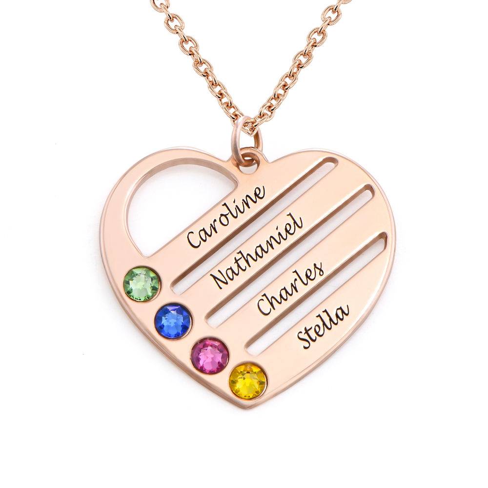 Terry Birthstone Heart Necklace with Engraved Names in 18k Rose Gold Plating-1 product photo