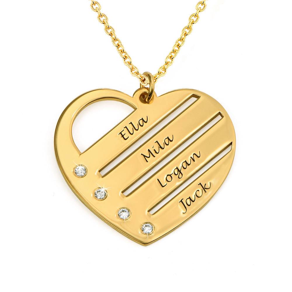 Diamond Heart Necklace with Engraved Names in 18k Gold Plating-1 product photo