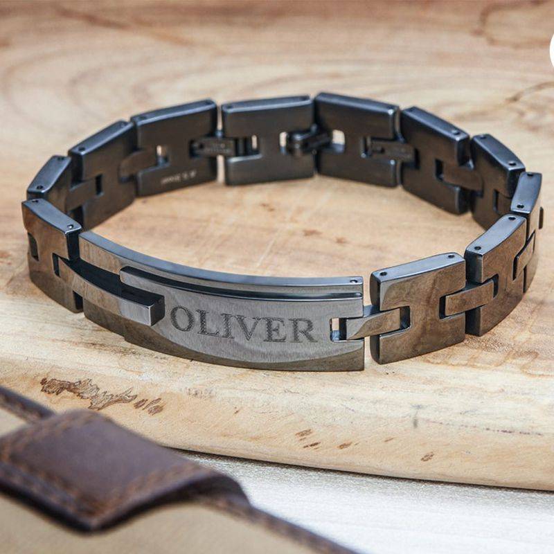 Black Stainless Steel Man Bracelet with Engraving-4 product photo