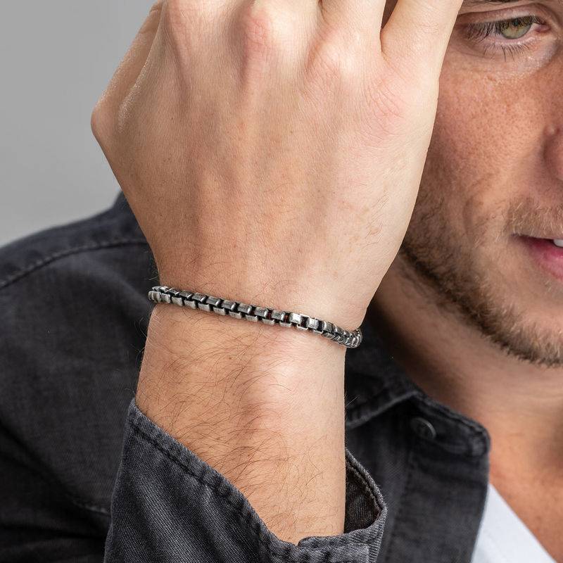 Box Chain Bracelet for Men in Black Silver product photo