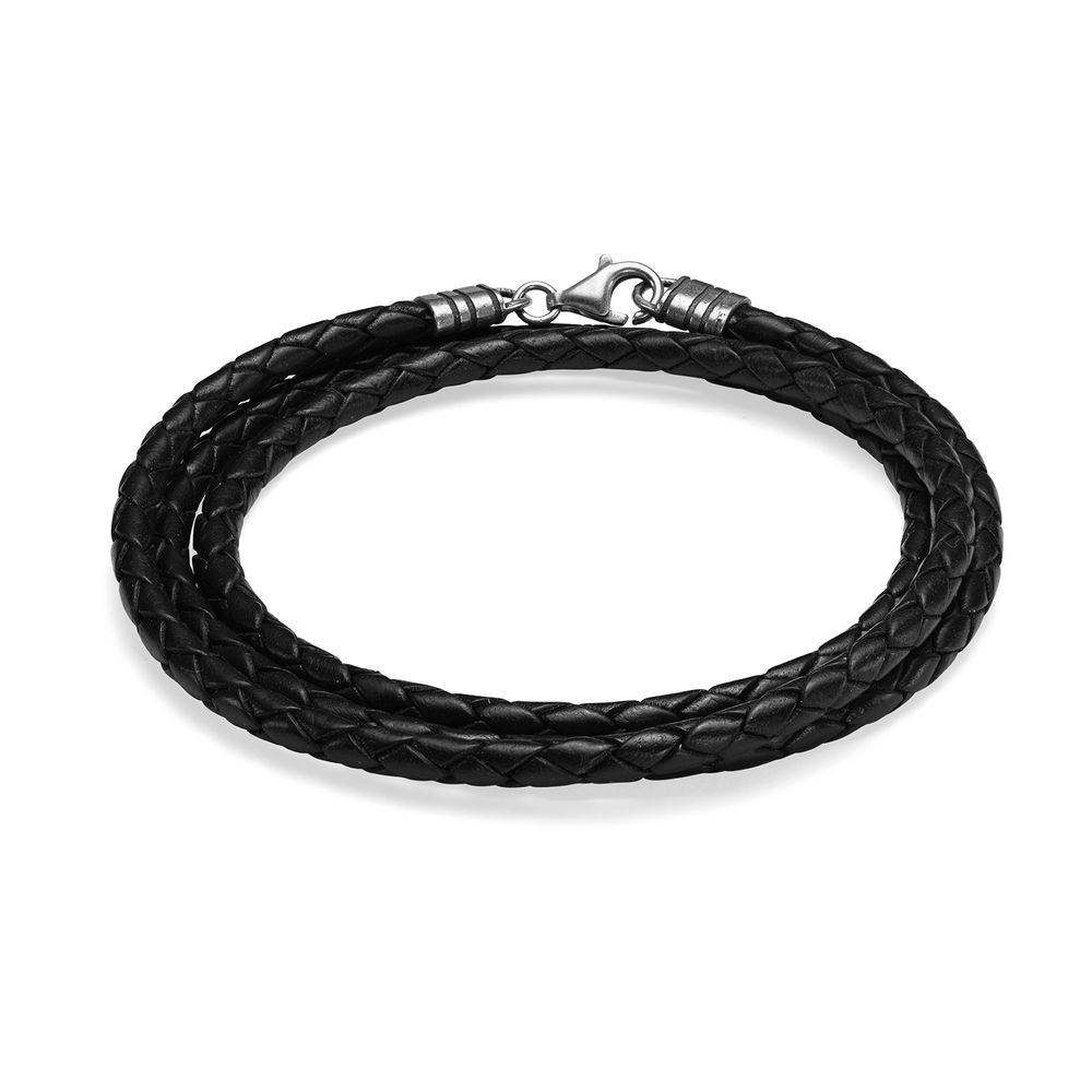 Braided Black Leather Bracelet-1 product photo
