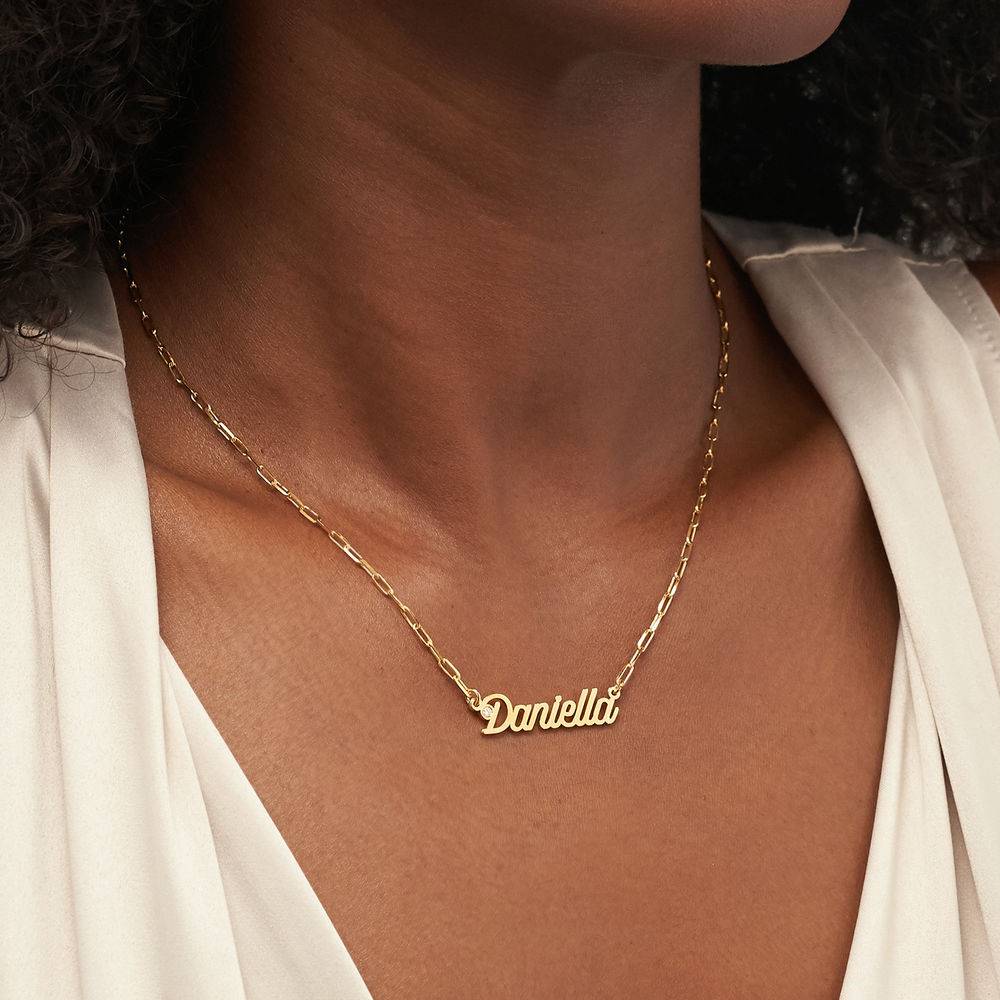 Chain Link Script Name Necklace with Diamond in 18k Gold Plating-1 product photo